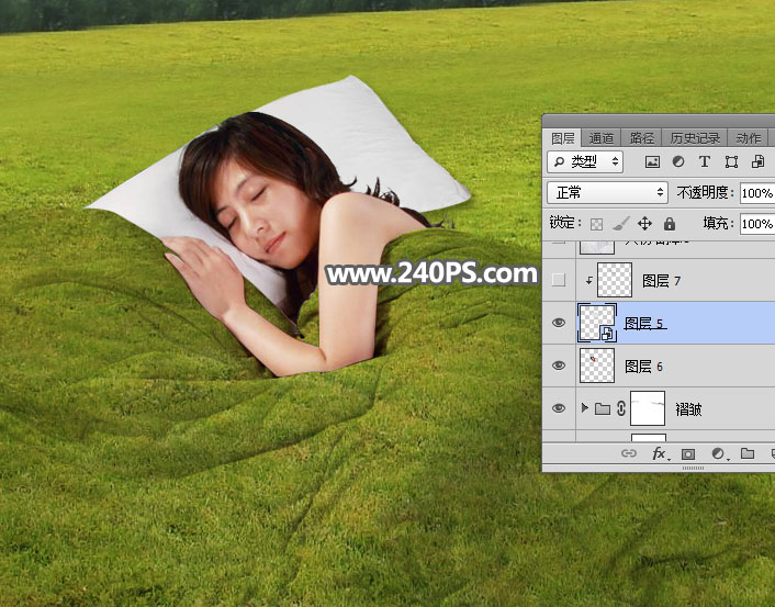 PS合成盖着草皮被褥的睡美人图片效果