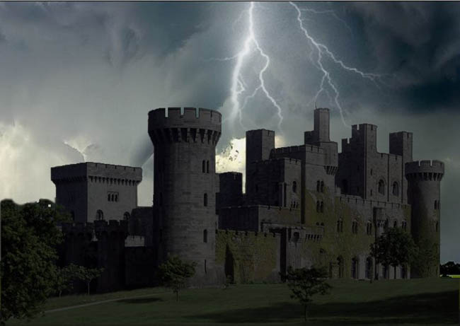 合成黑夜閃電效果城堡照片的PS教程