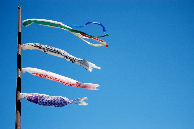 日本节日庆祝的鲤鱼旗图片