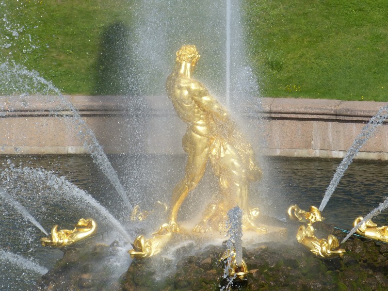 彼得大帝夏宫外的金铜像图片