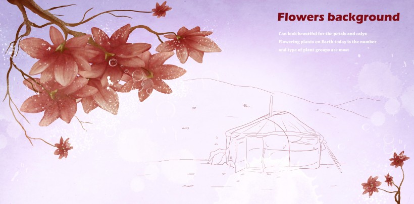 紫色系手绘花朵明信片图片