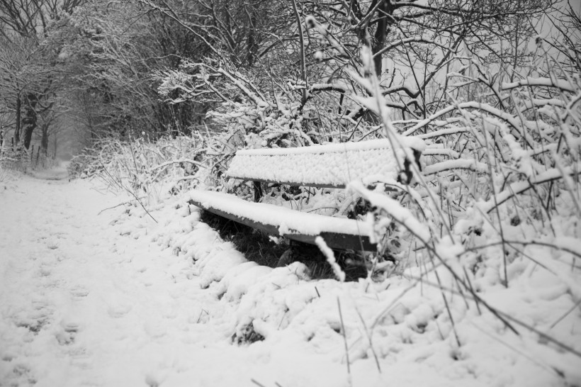 雪后公园长椅图片