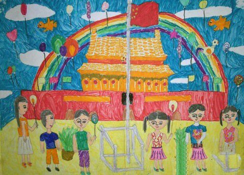 小学生国庆节儿童画-十月国庆节