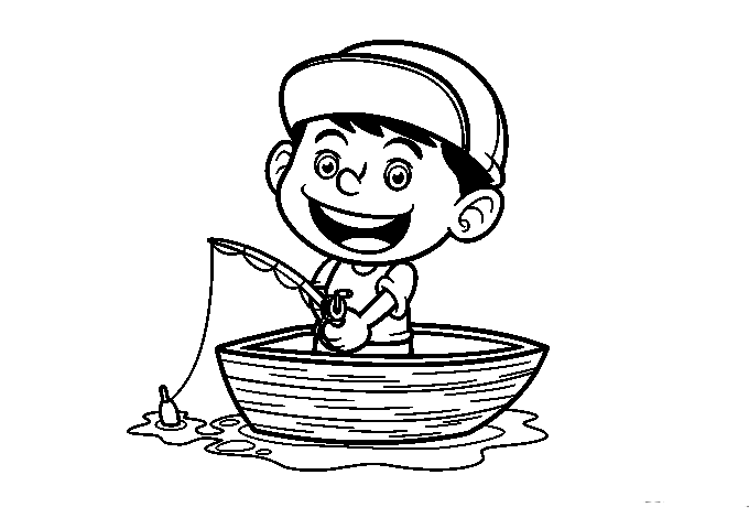 钓鱼的小男孩简笔画图片