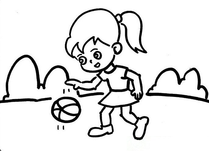 儿童学画人物 拍皮球的小女孩