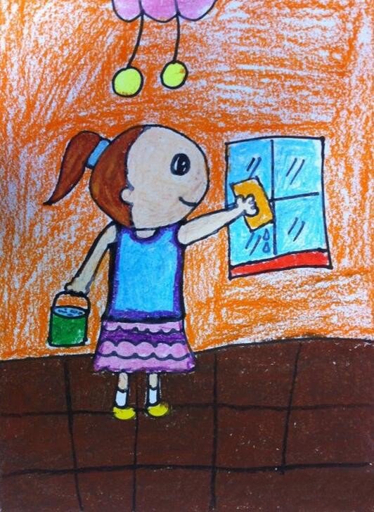 擦玻璃的小女孩有关劳动节的图画分享