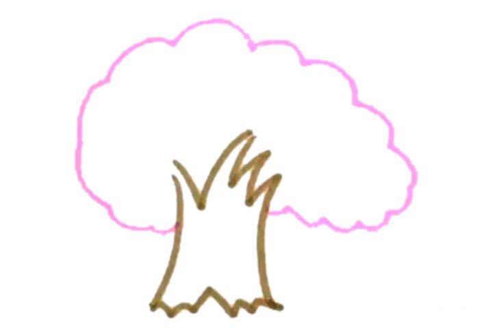 2.接着用粉色画出树冠。