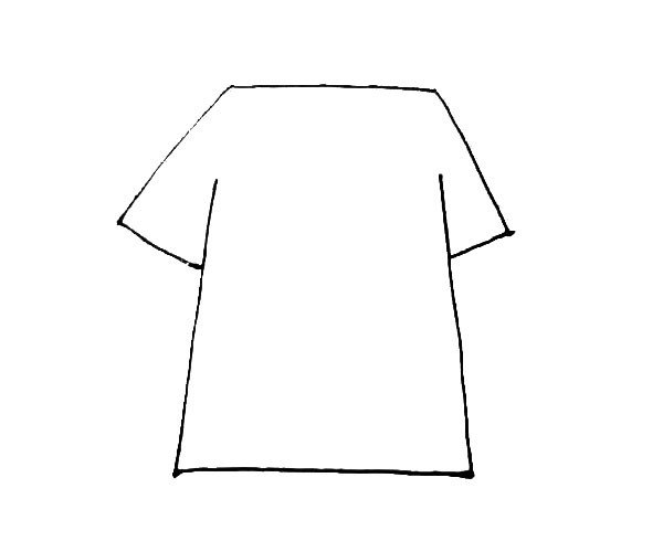 第二步：在上面的横线，画下来一个三角形，和下面的竖线相连形成袖子。