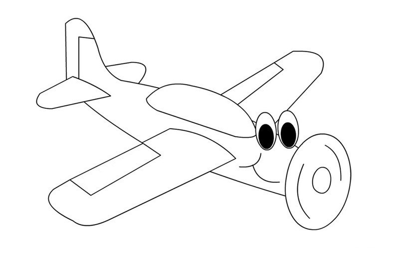 卡通小型飞机简笔画黑白
