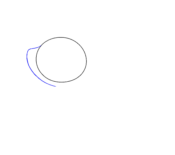 2、在圆的左边画一条曲线，向下倾斜。