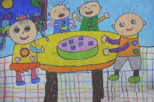 幼儿园中秋节主题儿童画图画作品：博饼