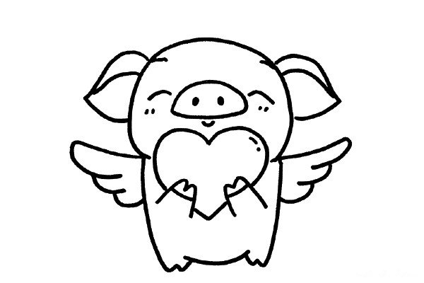 6.给小猪画上一对天使翅膀。