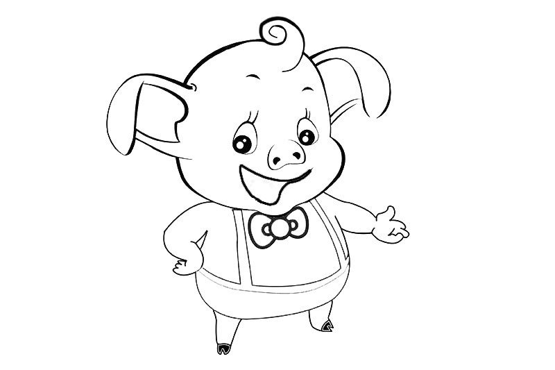 可爱的卡通小猪简笔画黑白