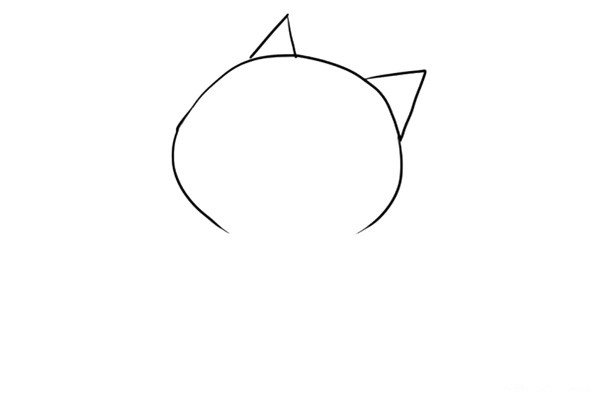 1.先画出小猫的耳朵和圆圆的脑袋轮廓。