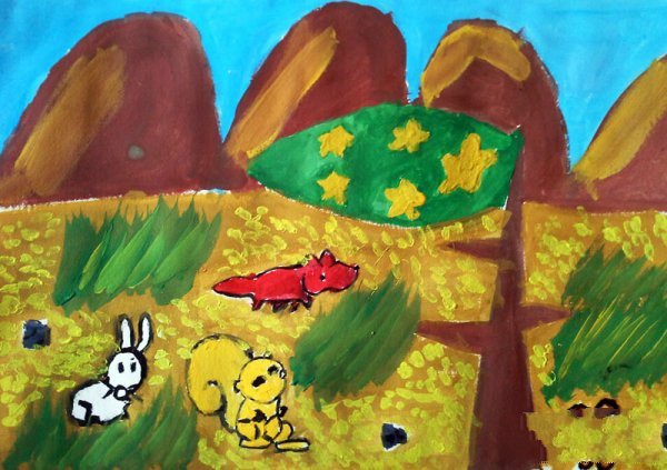 儿童水彩画图片大全-小动物们的国庆节
