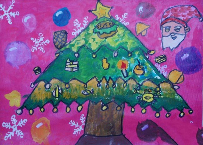 儿童水粉画作品 一棵圣诞树