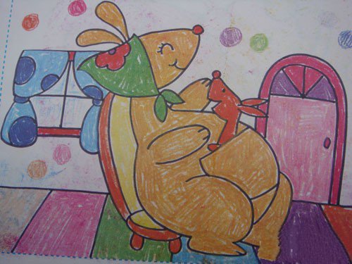 儿童绘画作品--袋鼠宝宝和妈妈