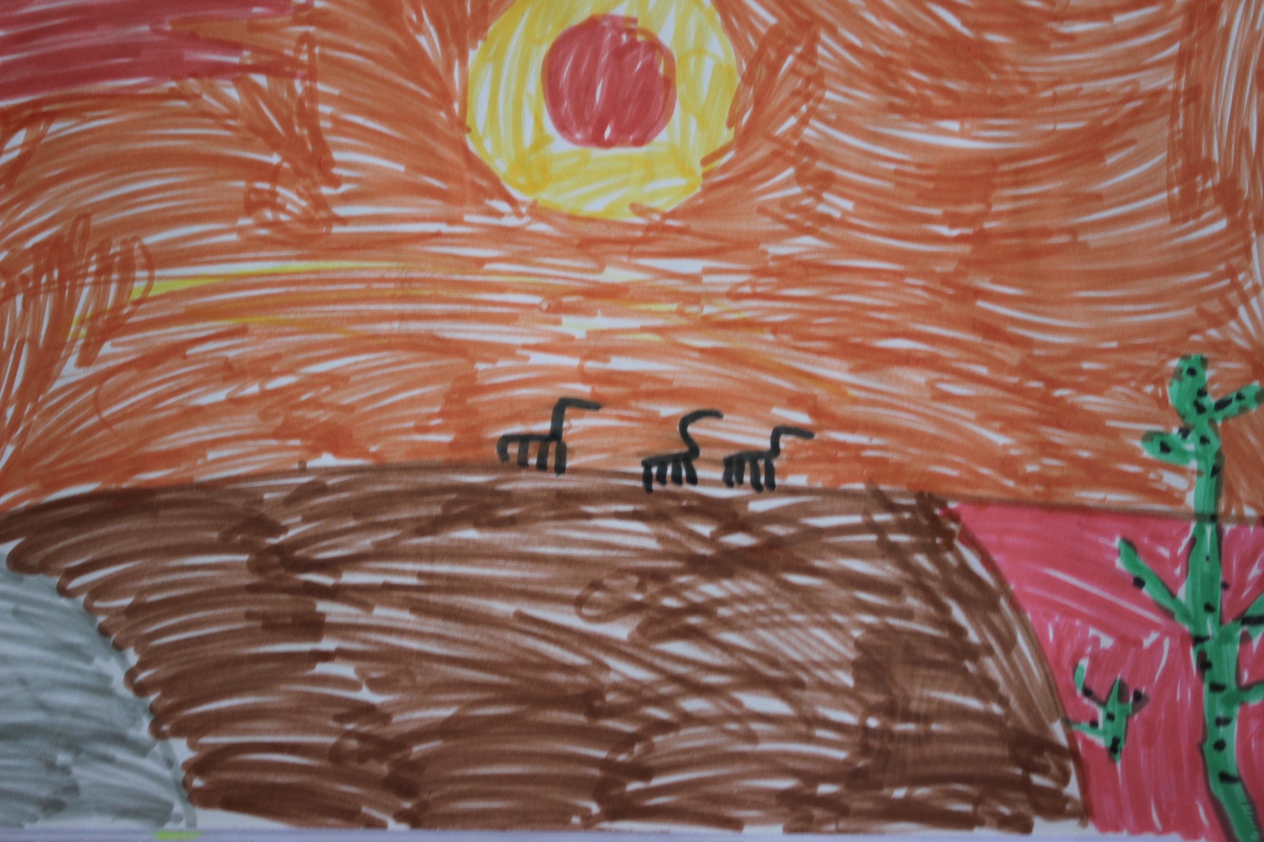 儿童画沙漠的风景