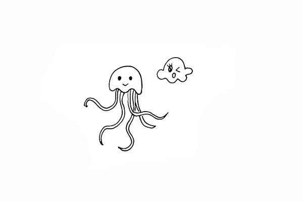 7.我们画出第二只水母可爱的表情。