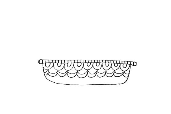 第三步:在长条上面画出一条条短短的竖线;在花盆底座上画出相连的波浪线;