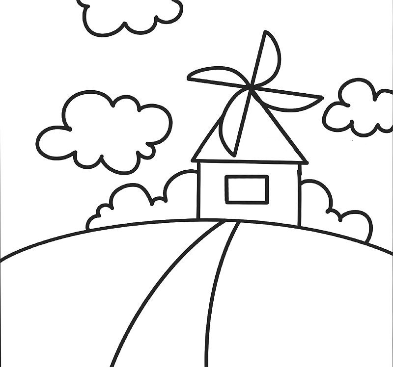 风车房子简笔画图片1