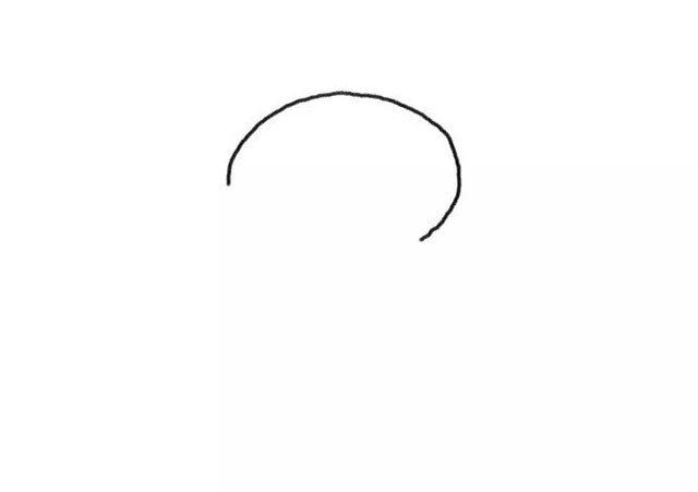 1.先画一个半圆，作为小浣熊的头部轮廓。