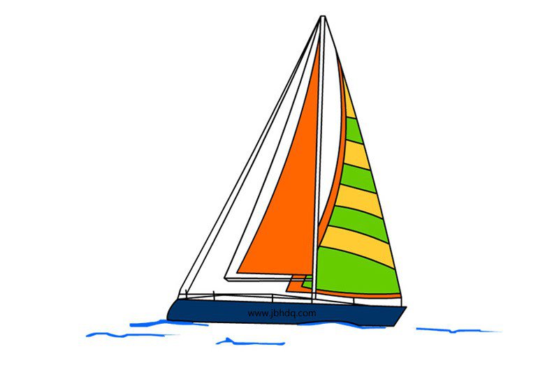 小型帆船简笔画彩色