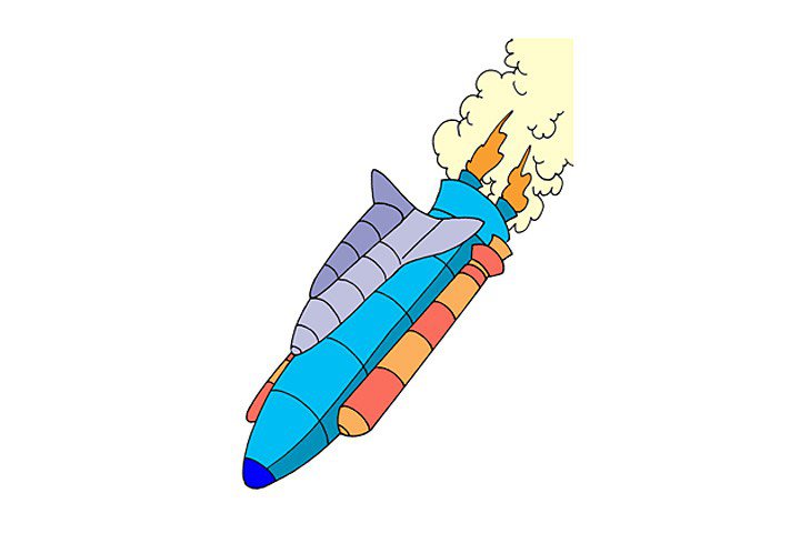 正在坠落的火箭简笔画带颜色