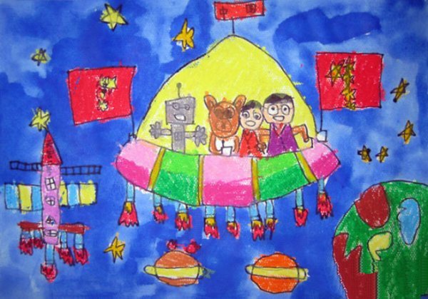 十一国庆节儿童画-国庆太空行