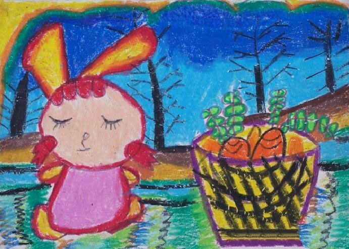 幸福的小兔子秋天丰收的画作品欣赏