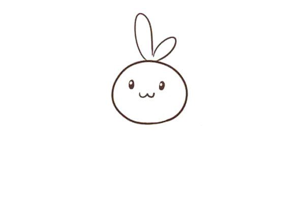 第三步:接着画出兔子萌萌的眼睛，眼睛中间闪烁着好吃的胡萝卜~~~，再画出兔子的三瓣嘴。
