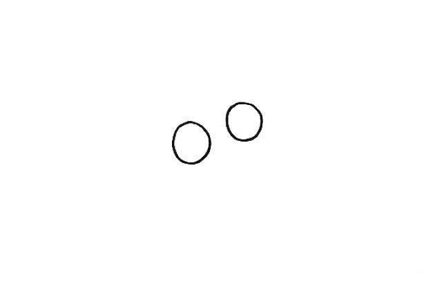 1.首先我们先画出蜗牛的眼睛.两只圆圆的眼睛是倾斜的。