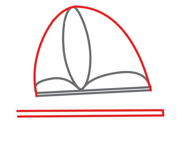 (步骤3)为帆画半椭圆形。在底部再画一条线形成一个矩形。