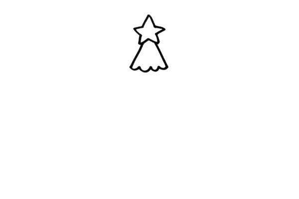 1.先从圣诞树的顶部开始，顶端画一个五角星。