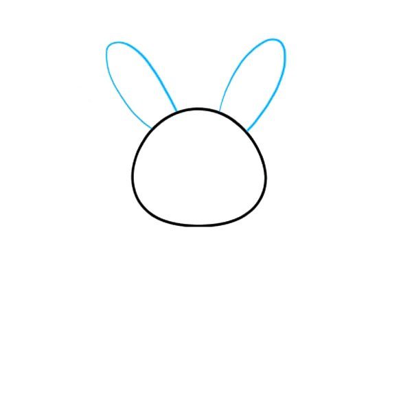 2.画兔子的耳朵。对于每只耳朵，用曲线围成一个长而窄的形状。