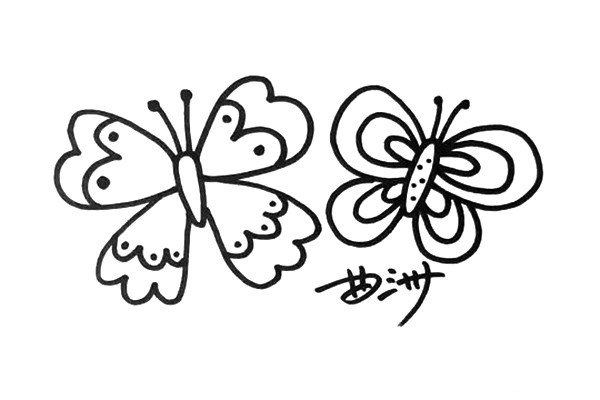 5.现在开始画第二只、第三只，一定要区别于其他蝴蝶的造型。