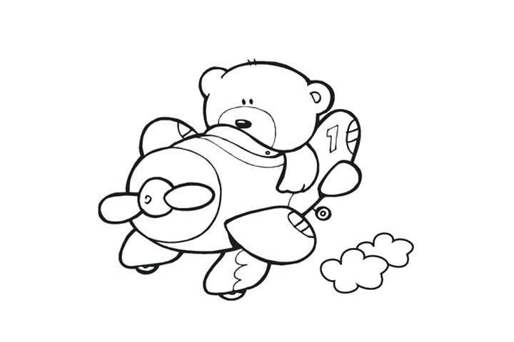 小熊开飞机-填色画图片