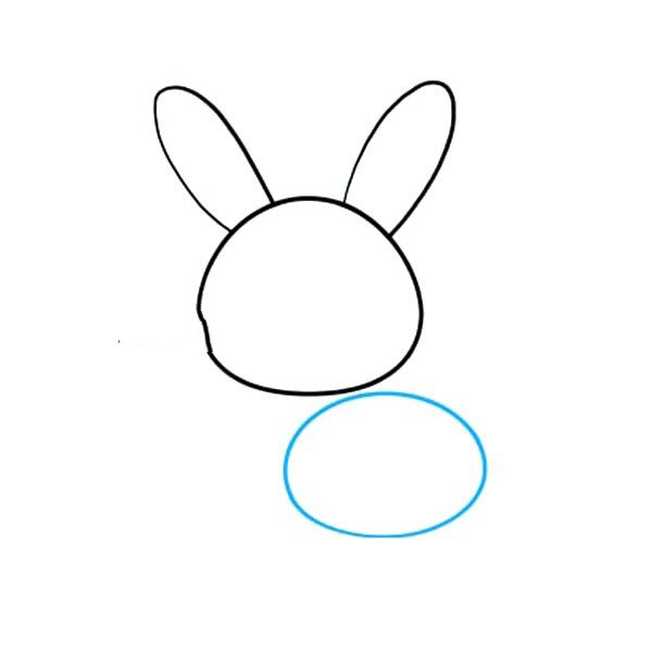 3.在兔子头下面画一个椭圆形,这将构成身体。