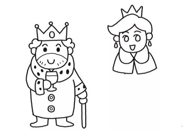 4.在国王右边画出王后的头部和衣领。