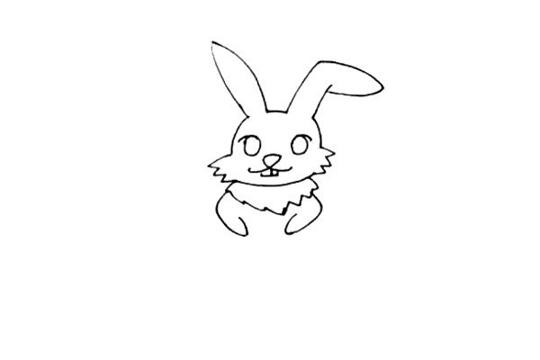 第四步：在兔子的头部下面画上一个类似围巾的图案，左右两边画上它对称的前肢。