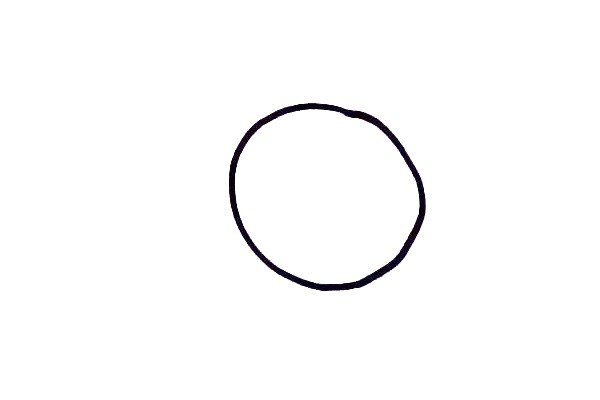 1.首先在纸的上方靠近右边的位置，画一个圆形，大一点的圆形，小熊的头。