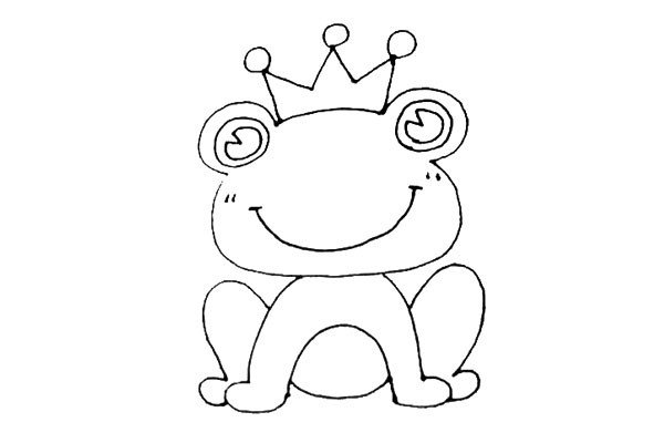 第六步：在青蛙王子的头上，画上一个皇冠，并画上一点圆形作为装饰。