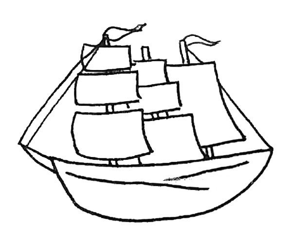 第五步：能给船上加上一些的装饰，例如线和旗帜。