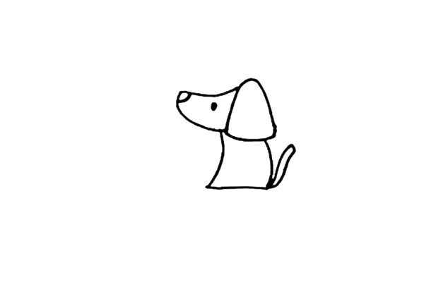第三步：先画上小狗身体部位的一部分，再画上尾巴。
