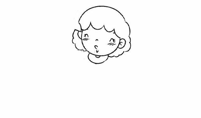 第四步：然后画出小女孩的脖子和连衣裙的领子。