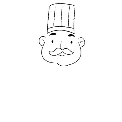 3.厨师的头上要画上高脚帽子。