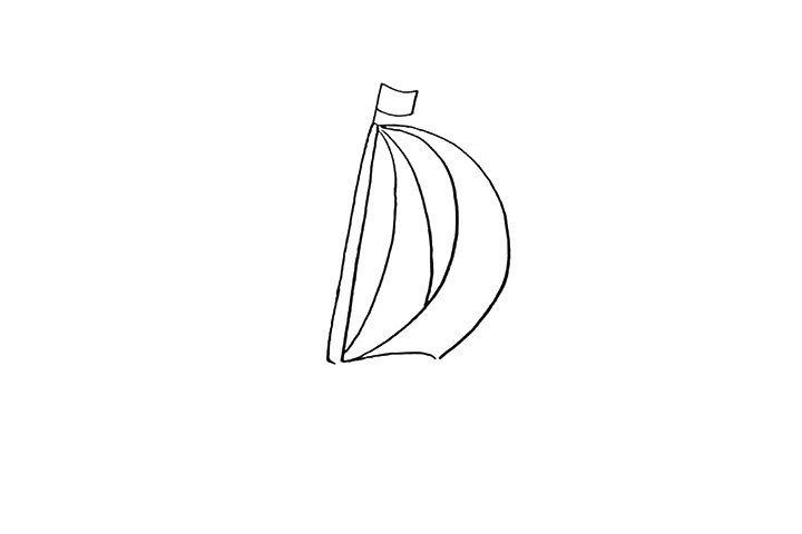 3.围绕字母D用弧线画出船帆的轮廓。