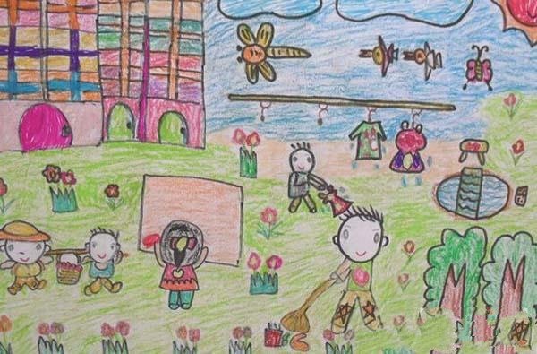 幼儿园中班小朋友五一劳动节儿童画作品：大家一起劳动