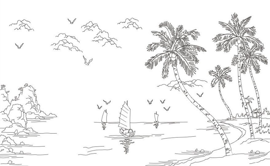 沙滩上的椰子树简笔画图片