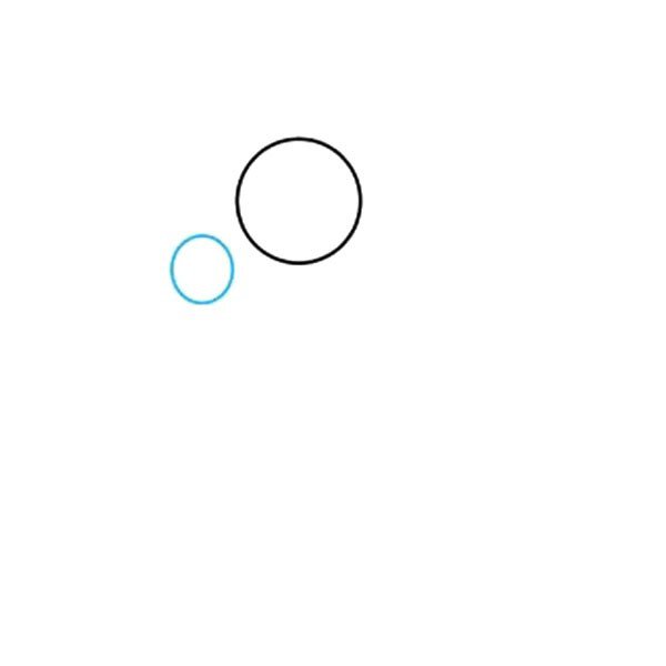 2.在第一个圆附近再画一个较小的圆，这将形成斑马的鼻子。